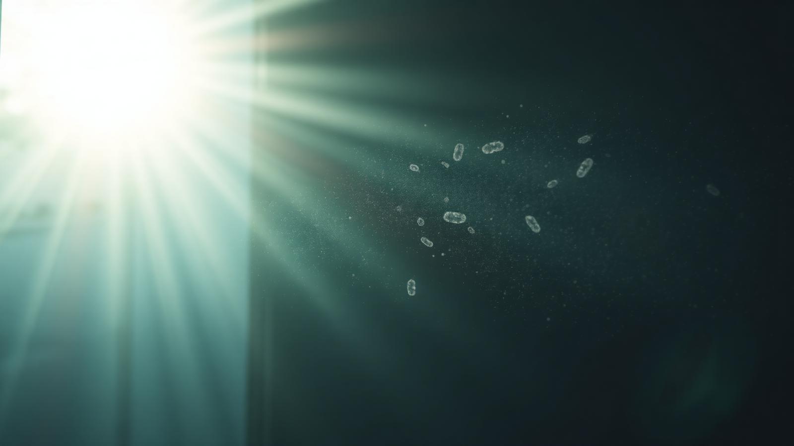 Backlit airborne particulates floating in indoor sunlight